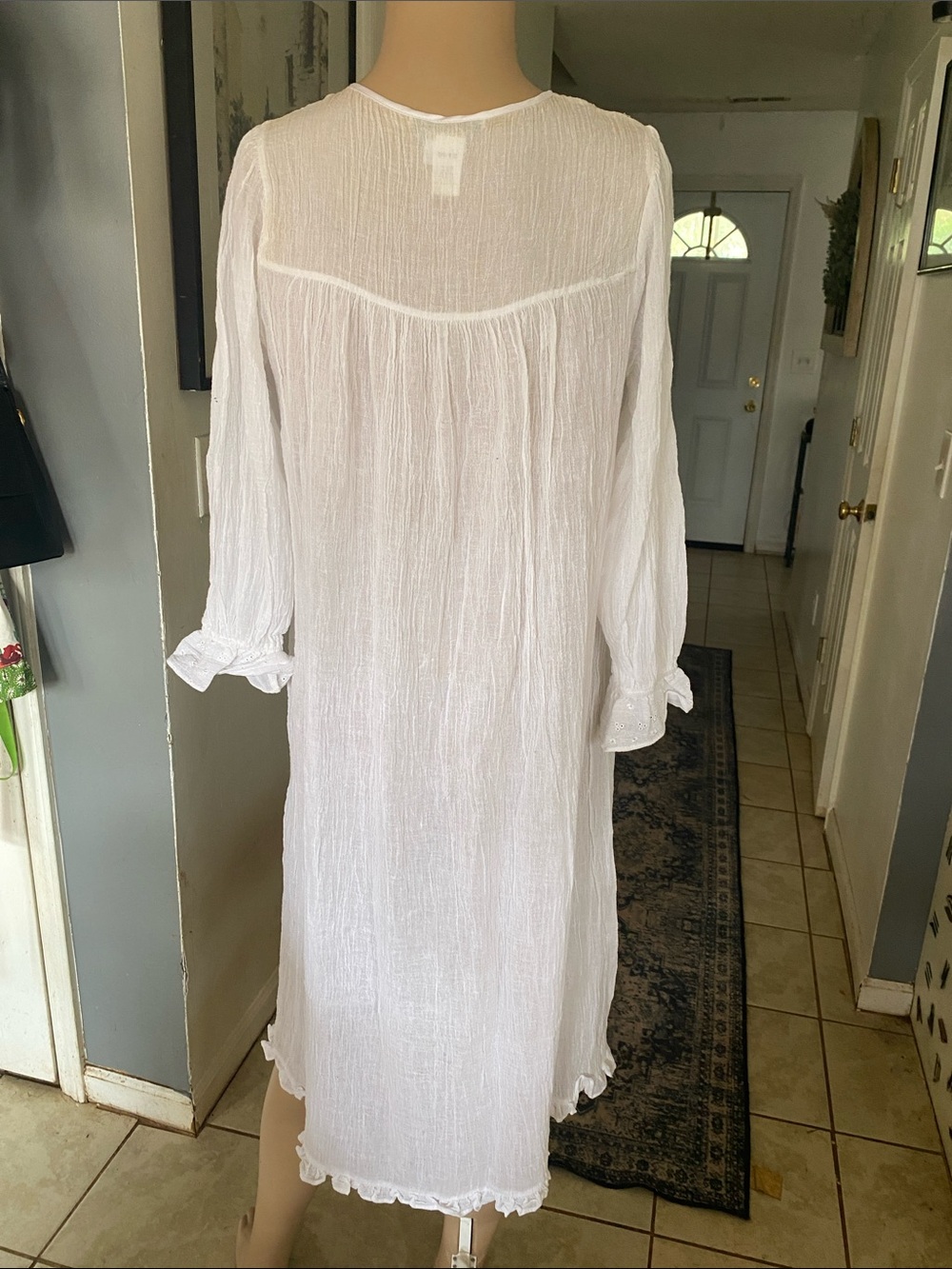 Coldwater Creek White Cotton gauze Peasant Nightgown with Lace Yoke - Picture 7 of 7